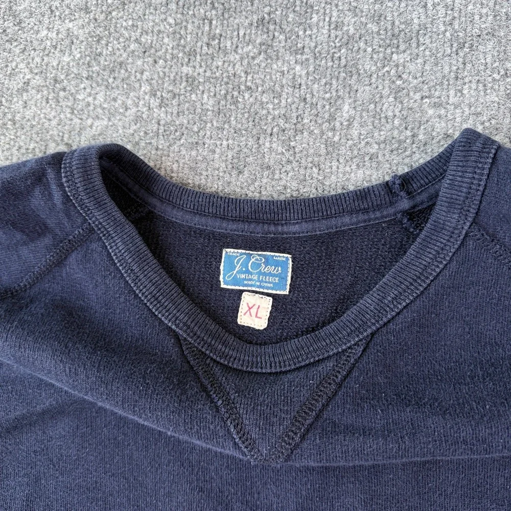 J Crew Vintage Fleece Sweatshirt Mens XL Blue V Notch Pullover Crewneck